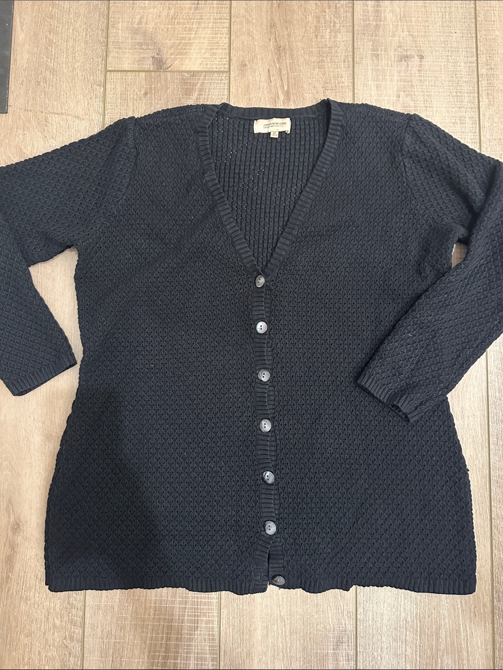 Jones New York Black V-Neck Button Front Women's Cardigan